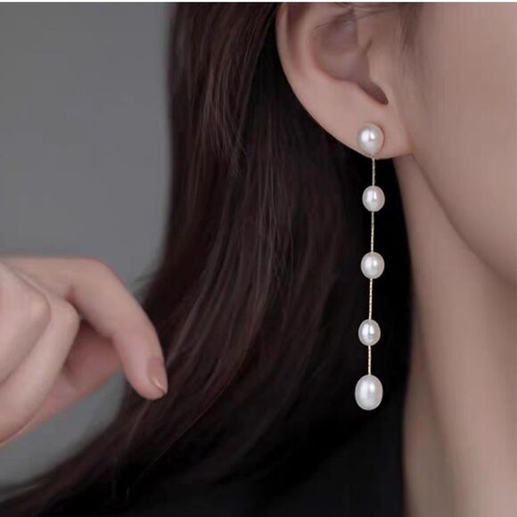 Sterling Silver Pearl Freshwater Pearl Drop Dainty Boho Real Pearl Prom Earrings - Picture 4 of 6